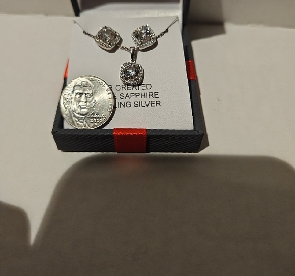 NWT Sterling Silver White Sapphire Set Necklace And Earrings - Picture 2 of 7